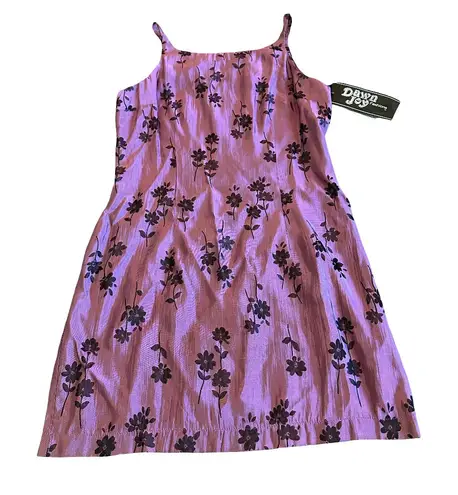 Dawn Joy Retro Y2K 2000s Sheath Mini Dress Floral Print Party Size Medium NWT Purple