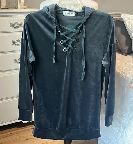 Oversized Velour Tunic Top Charcoal Gray Womens Small Hoodie Pullover