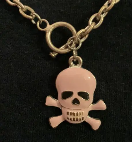 Mall goth pink skull and crossbones necklace