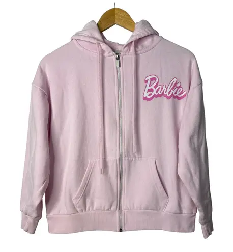 Barbie Full Zip Hoodie Sweatshirt Pink Logo Graphic Women Size XS Extra Small