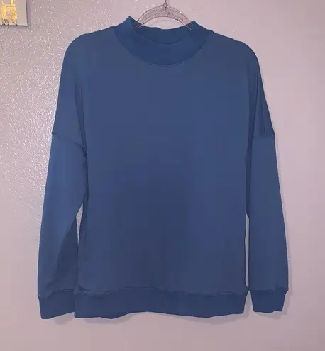 Women’s M Casual Long Sleeve Sweatshirt Crewneck Relaxed Fit Pullover Pockets Blue Size M