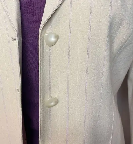 Sharagano VINTAGE ATELIER Beige w/ Purple Pinstripe Skirt Suit, Size 8