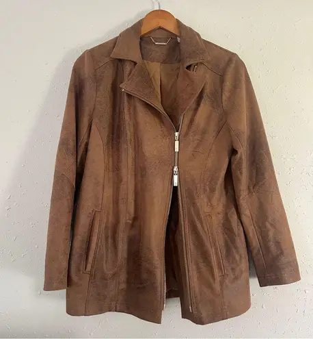 Chico's  Brown Zippered Pocketed Faux Leather Suede Lined Motorcycle Jacket 4 6