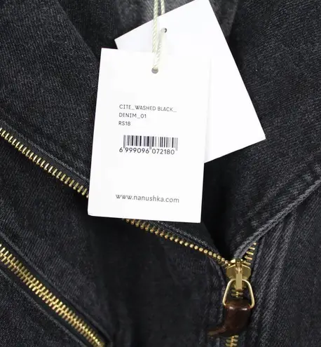 Nanushka Charcoal Black Cite Oversized Denim Belted Moto Biker Jacket Size XS