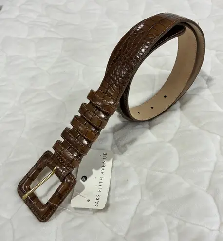 Ellen Tracy Saks Fifth Avenue Brown Croc Embossed Leather Belt Luxury Size M