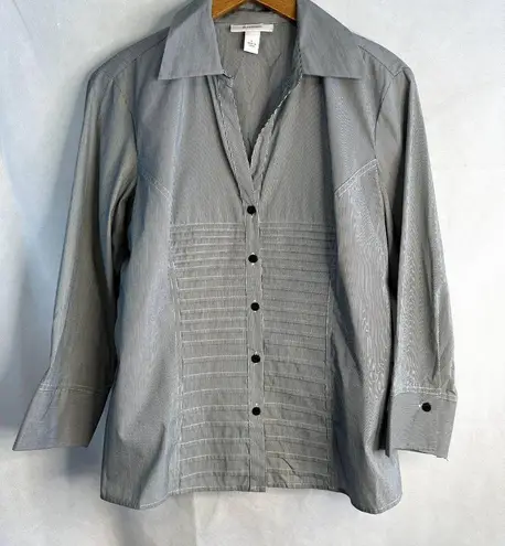 Dress Barn  Long Sleeve Ribbed‎ Front Button Up Shirt Size Large