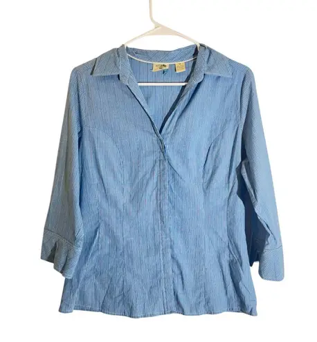 Riders by Lee M Blue Pinstripe 3/4 Sleeve Collared Shirt Size M
