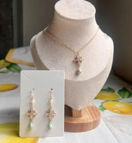 Czech Glass Cross Shape Mint Gold Robin Egg Speckled Hoop Casual Jewelry Set Blue