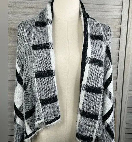 Sweater Vest Longline Open Front Black & White Windowpane Check Eyelash
