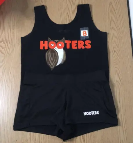 Hooters B75 #8 Girl Worn Sexy Uniform Tank & Shorts Black Size Small/Xs