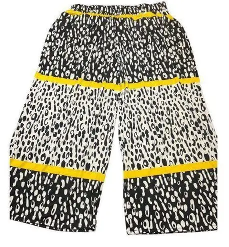 Ashley Stewart Animal Print Wide Leg Pants Pull On Black White Yellow Size 22/24