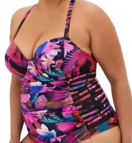 Torrid  Slim Fix Underwire Lattice Side One Piece 40+ UPF Multi Leaves 2X D/DD - Image 1