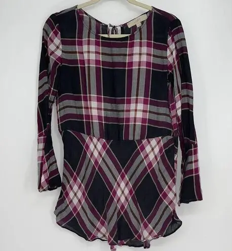 Loft  PLAID DESIGN LIGHTWEIGHT SOFT LONG SLEEVE LYOCELL PULLOVER TOP SIZE XS - Image 1