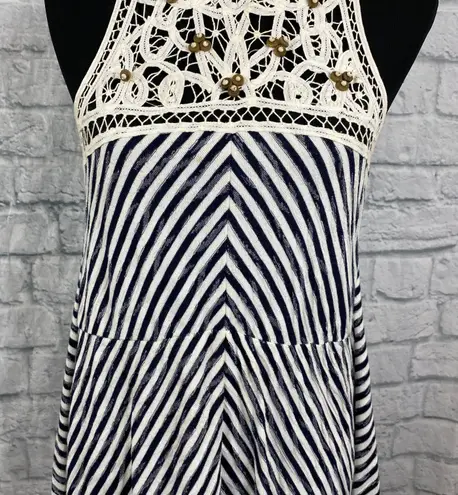 Hazel Boutique Hazel 100% cotton striped dress with lace size medium women