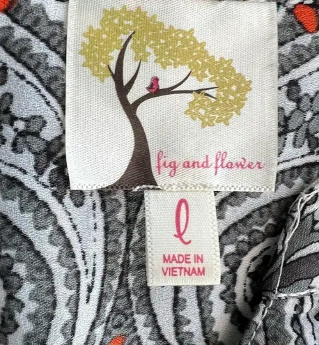 Fig and Flower Boho Colorful Print Pullover Tunic Top Adjustable Sleeve Size L Orange Size L