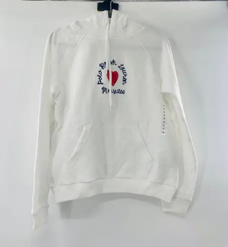 NEW Polo Ralph Lauren Women Heart Marseille Logo White Fleece Hoodie Md Academia Size M
