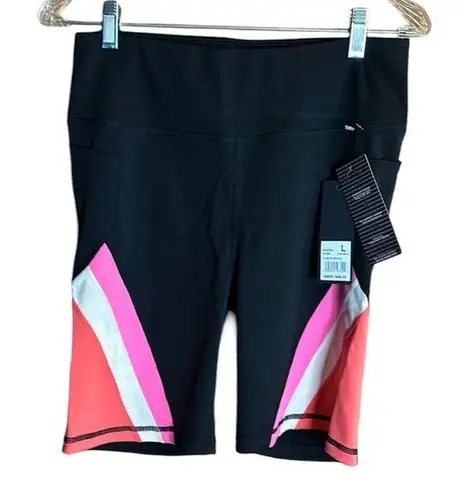 Bebe  Sport Black Colorblock Stripes (Pink, White and Coral) Shorts NWT