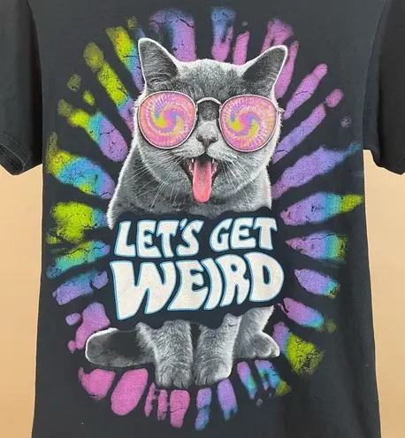 Doma Let's Get Weird Cat Size Small Tie Dye Graphic Tee Shirt Hippie Funny Black