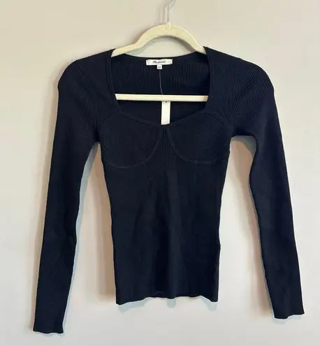 Madewell NWT  Wide Ribbed Long Sleeve Corset Sweater In Black Size XS