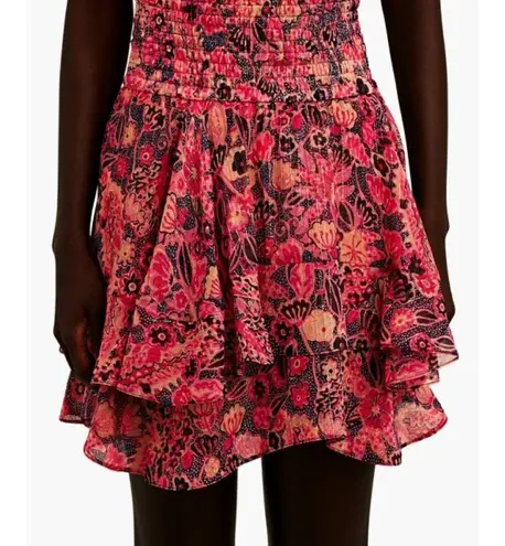 ALC Frank NEW ALC Vera Ruffled Floral Mini Skirt Pink Floral Gold High-Waist Rise Smocked