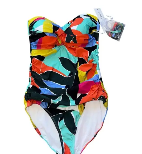Anne cole NWT Bandeau One-Piece Swimsuit Abstract Print Multicolor SZ-10