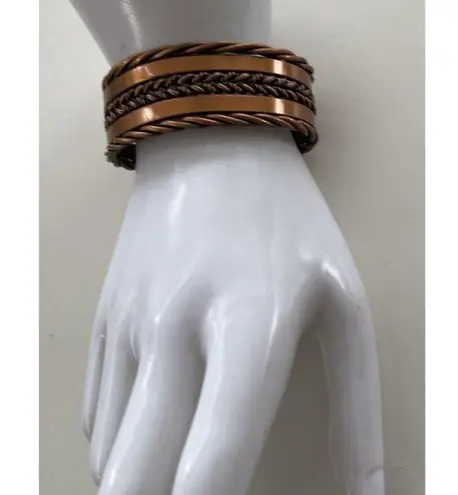 Vintage Handmade Copper Braided & Twisted Cuff Bracelets Heavyweight Sz 6.5 Brown