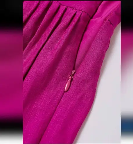 Chicwish NWT CHIC WISH Lantern Sleeve Button Down Linen-Blend Midi Dress in Magenta Sz M