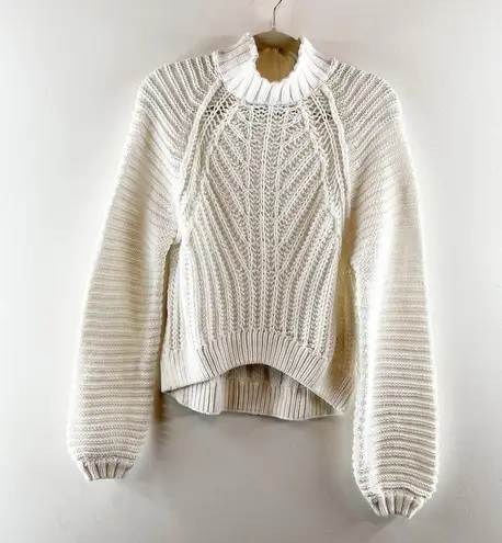 Free People  Sweetheart 100% Cotton Long Sleeve Mock Neck Knit Sweater White XS