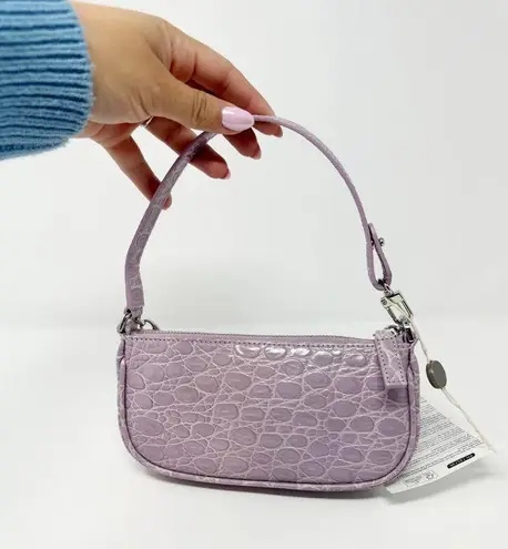 NWT By Far Rachel Mini Lilac Circular Crocodile Croc Embossed Leather Small Bag