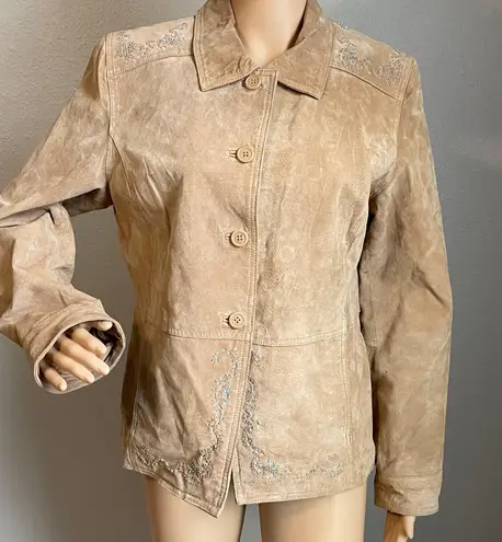 Brandon Thomas Leather Jacket With Cutout Turquoise Design Beaded Detailing Size Medium