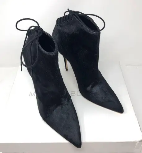 Manolo Blahnik black calf hair pointed booties, size 40, NWOT