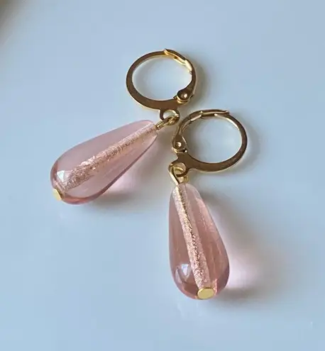 Handmade light pink Czech glass teardrop simple minimalist dangle earrings🩷