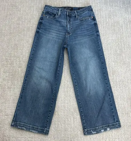 Judy Blue high waist vintage wash cropped wide leg jeans baggy loose fit whisker