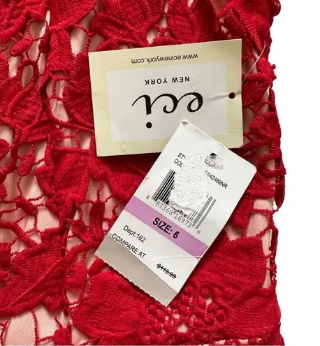 ECI New York Red Floral Lace Overlay Sleeveless Knee Length Holiday Dress Size 6