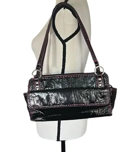 Tommy Hilfiger  Crinkle Black with pink stitching Satchel Handbag.