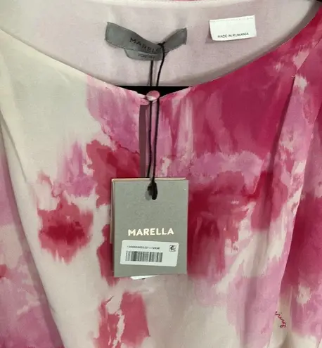 Marella Lago Silk Printed Top pink and white size 6 NWT