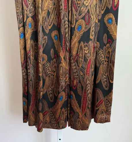 Linda Allard Ellen Tracy *Rare 100% Silk Maxi Skirt Feather Print Vintage Size 4 Black