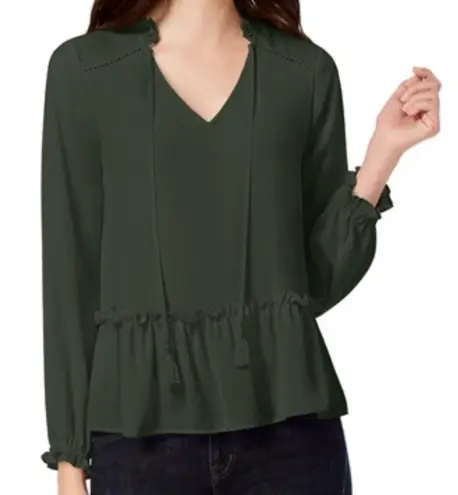 Maison Jules Womens Tassel Ties Peplum Blouse Black Size L