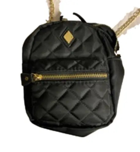 None Y2K Streetwear Quilted Mini Backpack Crossbody Bag Black Gold Chain Strap Purse