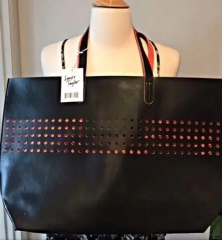 Lord and Taylor Black & Orange Faux Leather Tote Bag