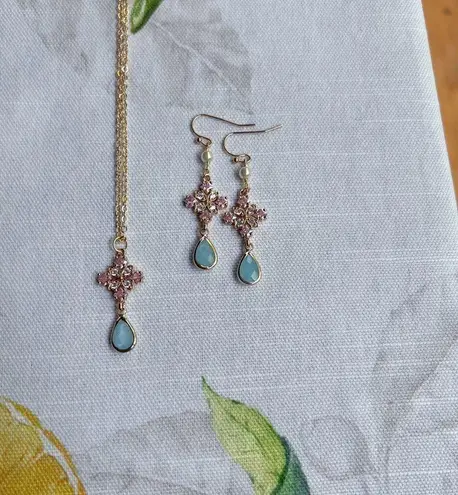 Jewelry Set Rose Quartz Turquoise Crystal Glass Cross Shape Pearl Western Casual Pink