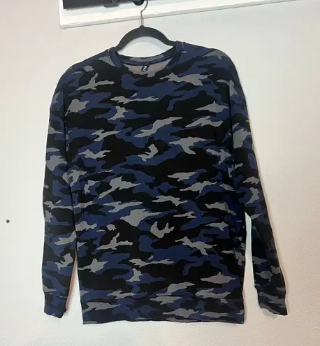 Athleta  Studio To Street Printed Camo Blue Pullover Crewneck Sweatshirt Small