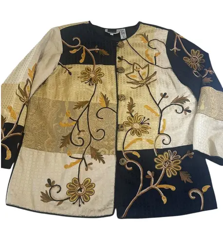 Maggie Barnes Maggie Barnes Vintage Embroidered Fall Floral Button Patchwork Jacket Sz 1X - Image 1