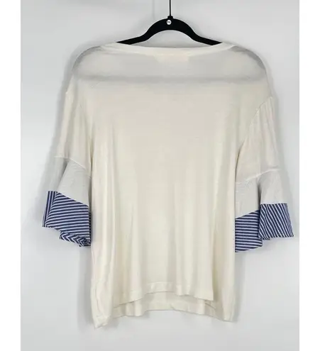 The Impeccable Pig Women's Cream Blue Striped Bell Sleeve Bohemian Blouse Size M