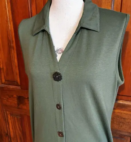 Soft Surroundings Green Sleeveless Maxi Dress Wooden Buttons Women's Size Large