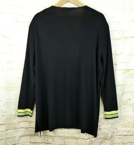 Exclusively Misook Cardigan Womens Plus 3X Black Green Yellow Trim V