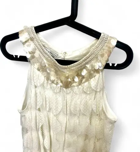 Maggy London lace beaded cocktail dress in light cream color size 14