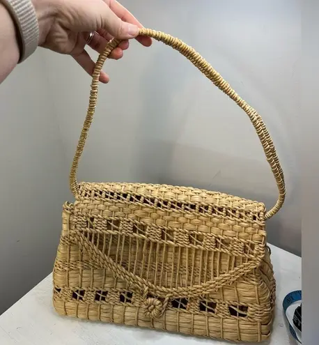 Unbranded Structured Straw Shoulder Bag With Loop Close