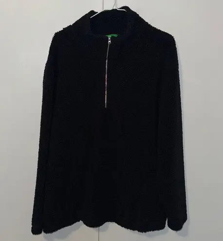 DIP Women's Sherpa Quarter Zip Pullover Jacket Black Cozy Fuzzy Soft Size 2X XXL