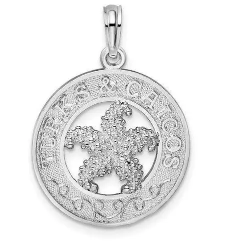 Sterling Silver Textured Turks and Caicos with Starfish Pendant